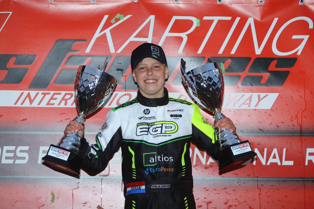 Juste Mulder kroont zich tot kampioen in IAME Benelux Series met sterke race