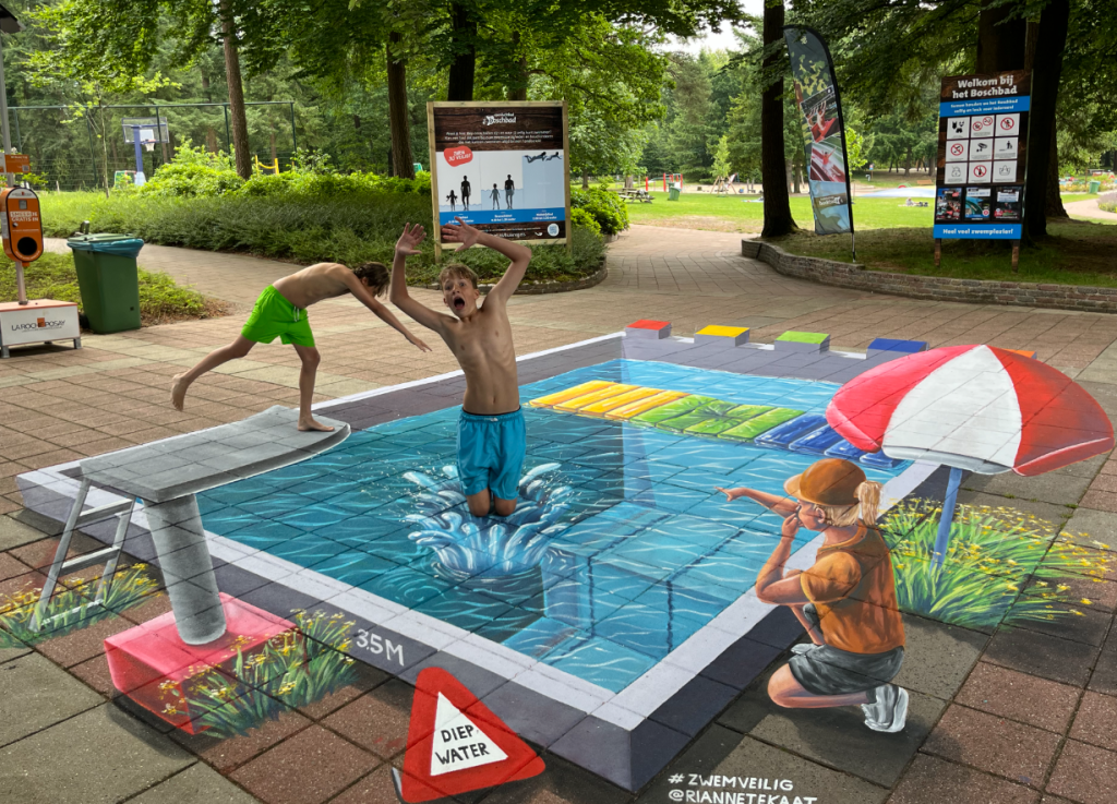 Boschbad Apeldoorn zet in op zwemveiligheid met indrukwekkende 3D-streetart
